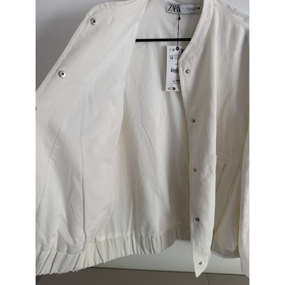 Zara Oversized Linen Blend Bomber Jacket Women Size M Ivory Pockets New - Picture 5 of 14